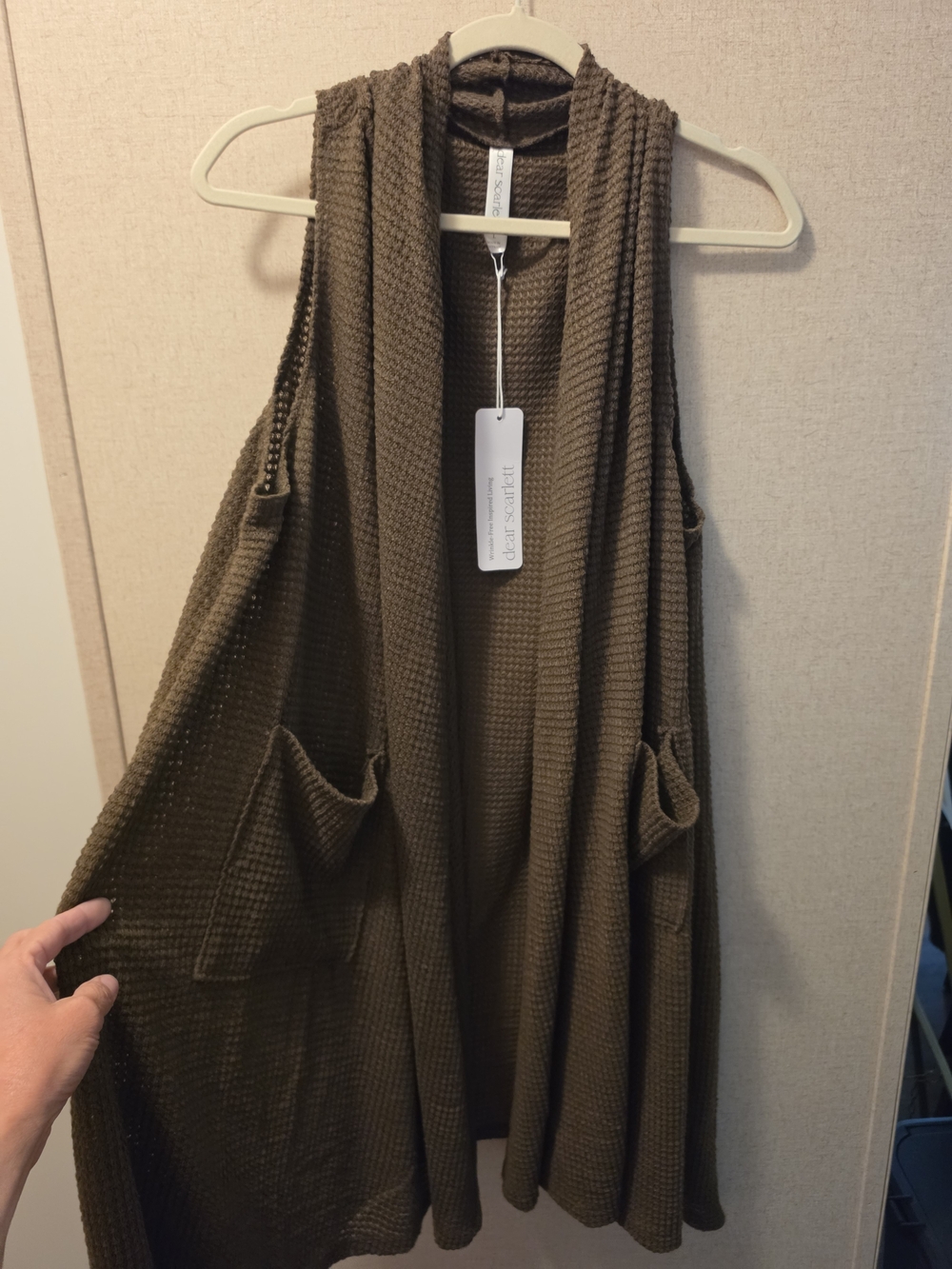 Dear Scarlett Women's Brown Waffle Knit Duster Vest NWT - Picture 3 of 5